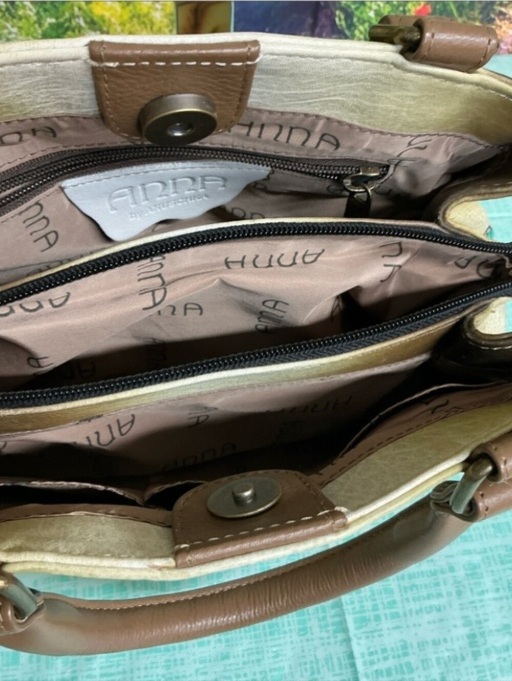 Anna By Anuschka Handpainted Designer Dog/Butterfly Print Satchel Bag - Picture 6 of 13